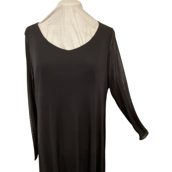 Eileen Fisher Black Knit Dress Sheer Sleeves XL New - Picture 3 of 7